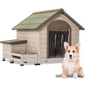 Outdoor fir wood dog house with an open roof ideal for small to medium dogs. With storage box