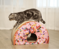 Tinklylife Cat Condo Scratcher Post Cardboard; Looking Well with Delicious Doughnut Shape Cat Scratching House Bed Furniture Protector; Pink Colour