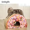 Tinklylife Cat Condo Scratcher Post Cardboard; Looking Well with Delicious Doughnut Shape Cat Scratching House Bed Furniture Protector; Pink Colour