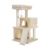 Cat Tree Luxury 34 Inches Cat Tower with Double Condos; Spacious Perch; Fully Wrapped Scratching Sisal Posts and Replaceable Dangling Balls Beige