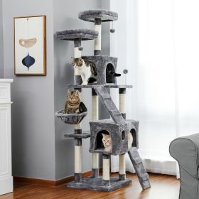 Cat Tree 69 Inches Cat Tower with 2 Condos and 2 Perches; Kitty Climber Tower Furniture; Upgraded Version Grey