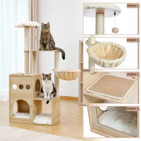 (Do Not Sell on Amazon) Modern Luxury Cat Tree Wooden Multi-Level Cat Tower Cat Sky Castle With 2 Cozy Condos;  Cozy Perch;  Spacious Hammock And Inte