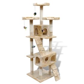 Cat Tree Scratching Post 67" 2 Condos Beige