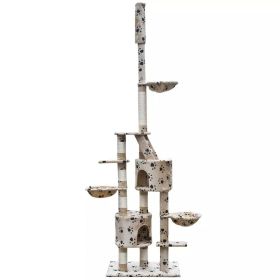 Cat Tree Cuddles XL 90" - 102" Beige with Paw Prints Plush