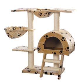 Cat Tree 41" Beige with Paw Prints Plush