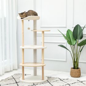 (Do Not Sell on Amazon) Multi-Level Cat Tree Modern Cat Tower Wooden Activity Center with Scratching Posts Beige