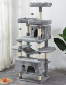 Large Cat Tree Condo with Sisal Scratching Posts Perches Houses Hammock; Cat Tower Furniture Kitty Activity Center Kitten Play House Gray