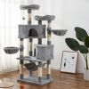 Multi-Level Cat Tree with Flexible Pole Covered with Sisal; Plush Perch; Hammock and Apartment; Cat Tower Furniture-For Cats and Pets