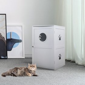 2-Tier Functional Wood Cat Washroom Litter Box Cover with Multiple Vents;  a Round Entrance;  Openable Door