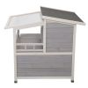 Double Story Outdoor Cat House with Sun Panels and Balcony - Gray