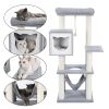 Cat Tree 52 Inches Multi-Level Modern Wooden Cat Tower with Hammock and Scratching Posts and Cat Condo for Adult Cats Gray