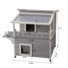 Double Story Outdoor Cat House with Sun Panels and Balcony - Gray