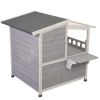 Double Story Outdoor Cat House with Sun Panels and Balcony - Gray