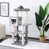 Cat Tree 52 Inches Multi-Level Modern Wooden Cat Tower with Hammock and Scratching Posts and Cat Condo for Adult Cats Gray