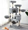 Multi-Level Cat Tree with Flexible Pole Covered with Sisal; Plush Perch; Hammock and Apartment; Cat Tower Furniture-For Cats and Pets