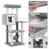 Cat Tree 52 Inches Multi-Level Modern Wooden Cat Tower with Hammock and Scratching Posts and Cat Condo for Adult Cats Gray