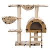 Cat Tree 41" Beige with Paw Prints Plush