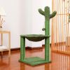 Cactus Cat Tree Cat Scratching Post with Hammock Play Tower; Full Wrapped Sisal Scratching Post for Cats 93.5cm Green