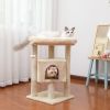 Modern Small Cat Tree Cat Tower with Sisal Scratching Post, Cozy Condo, Top Perch and Dangling Ball Beige