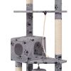 Cat Tree 75" Gray with Paw Prints Plush