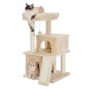 Cat Tree Luxury 34 Inches Cat Tower with Double Condos; Spacious Perch; Fully Wrapped Scratching Sisal Posts and Replaceable Dangling Balls Beige