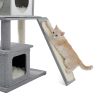 Modern Wood Cat Tree Cats Multi Floor Large Play Tower Sisal Scratching Post Kitten Furniture Activity Centre With Condo Playhouse Dangling Toy Grey