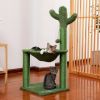 Cactus Cat Tree Cat Scratching Post with Hammock Play Tower; Full Wrapped Sisal Scratching Post for Cats 93.5cm Green