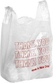 Pack of 1000 Thank You Plastic Bags 12 x 7 x 23. Carry-Out T-Shirt Bags 12x7x23; Thickness 0.65 mil. Reusable Preprinted Shopping Bags. Durable Poly B