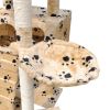 Cat Tree Scratching Post 87" - 94" 3 Condos Beige with Paw Prints