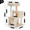 Cat Tree Luxury 34 Inches Cat Tower with Double Condos; Spacious Perch; Fully Wrapped Scratching Sisal Posts and Replaceable Dangling Balls Beige