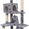 Cat Tree 75" Gray with Paw Prints Plush