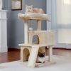 Cat Tree Luxury 34 Inches Cat Tower with Double Condos; Spacious Perch; Fully Wrapped Scratching Sisal Posts and Replaceable Dangling Balls Beige