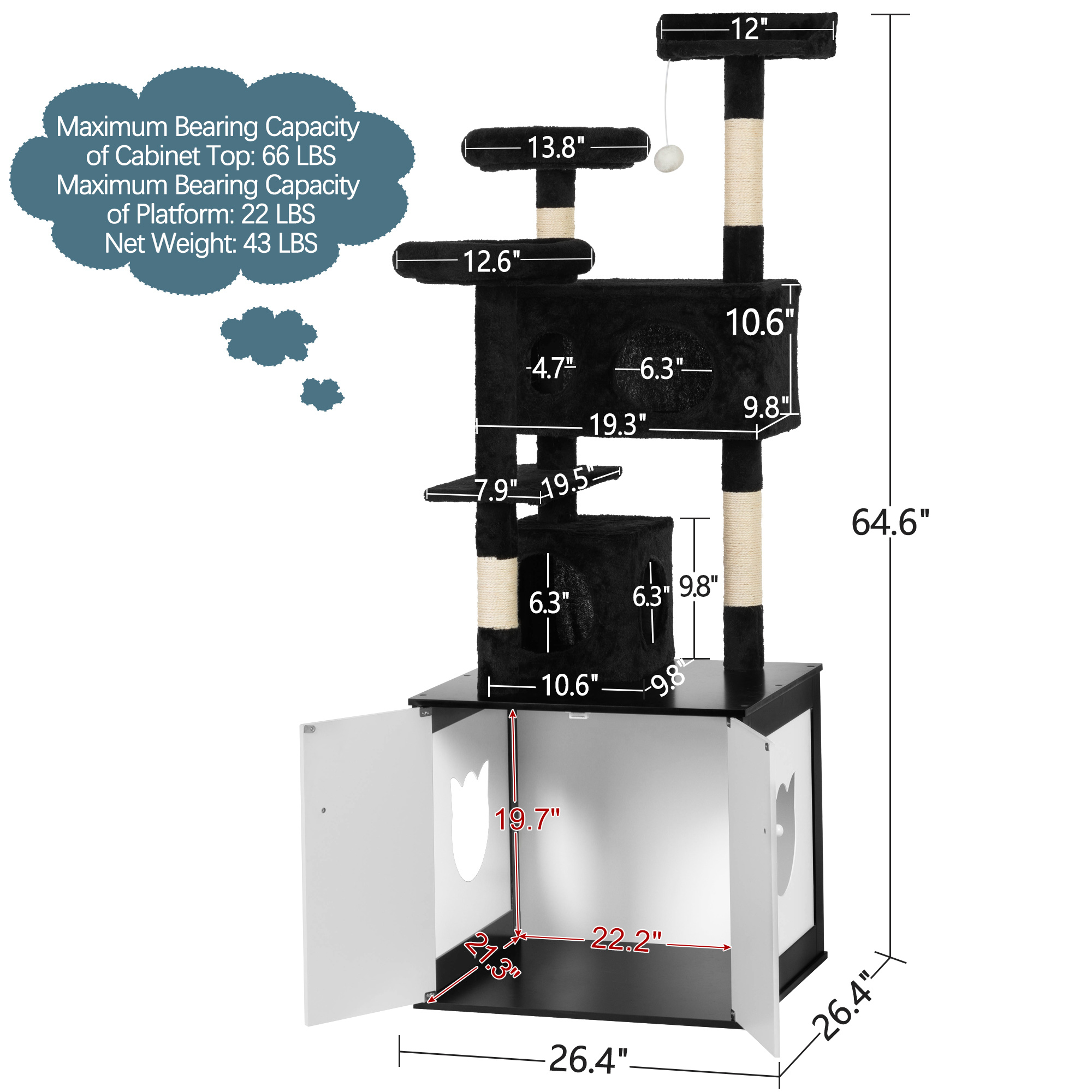 Cat Litter Box Enclosure With Cat Tree Enlarged Cat Tower With Hidden Cat Wash 5110