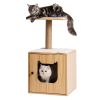 3-IN-1 Cat Litter Box Enclosure; Wooden Cat House with Cat Bed Hidden Cat Washroom Furniture with Scratching Post