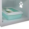 2-Tier Functional Wood Cat Washroom Litter Box Cover with Multiple Vents;  a Round Entrance;  Openable Door