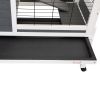 Wooden Rabbit Hutch with Wheels, Indoor/Outdoor Pet House with Pull Out Tray - Gray and White XH