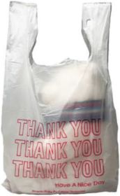 White Plastic Thank You Bags with Handles 12 x 7 x 23; Polyethylene Thank You Plastic Bags for Small Business Pack of 1000; Single Use Plastic Grocery