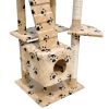 Cat Tree Scratching Post 87" - 94" 3 Condos Beige with Paw Prints