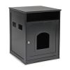 Cat's Wooden House Indoor Feline Condo Toilet Litter Box Hideaway Beside Table Nightstand;  Black