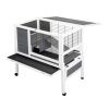 Wooden Rabbit Hutch with Wheels, Indoor/Outdoor Pet House with Pull Out Tray - Gray and White XH