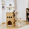 (Do Not Sell on Amazon) Modern Wooden Cat Tree Multi-Level Cat Tower With Fully Sisal Covering Scratching Posts, Deluxe Condos And Large Space Capsule