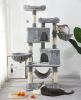 Multi-Level Cat Tree with Flexible Pole Covered with Sisal; Plush Perch; Hammock and Apartment; Cat Tower Furniture-For Cats and Pets