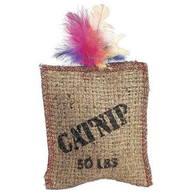 Spot Jute and Feather Sack Cat Toy with Catnip Brown 7 in