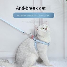 Cat leash cat chain walking cat leash pet chest strap knitted flowers leash cat pet supplies (Color: Sky Blue, size: S)