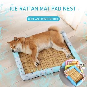 Breathable Pet Puppy Cooling Mat Bed Summer Protection Cervical Spine Cat Dog Ice Mat Square Rattan Kennel Supplies (Color: green, size: 40cm*30cm*7cm)