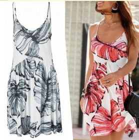 summer new women's thin section printed strap dress (Color: Red, size: XL)