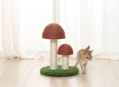 Cat Scratching Post Mushroom, Mini Tower Cat Scratcher Small Cat Tree House Training Toys for Kittens & Small Animals, Scratchers for Indoor Cats (Color: brown)