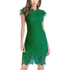 Women's Sleeveless Lace Floral Elegant Cocktail Dress Crew Neck Knee Length for Party (Color: green, size: M)