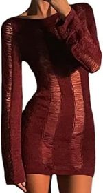 Long Sleeve Dress for Women Sexy Y2k Dress Bodycon Dresses for Women Sexy Dresses for Women (Color: Claret, size: medium)