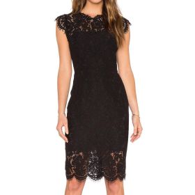 Women's Sleeveless Lace Floral Elegant Cocktail Dress Crew Neck Knee Length for Party (Color: Black, size: XL)